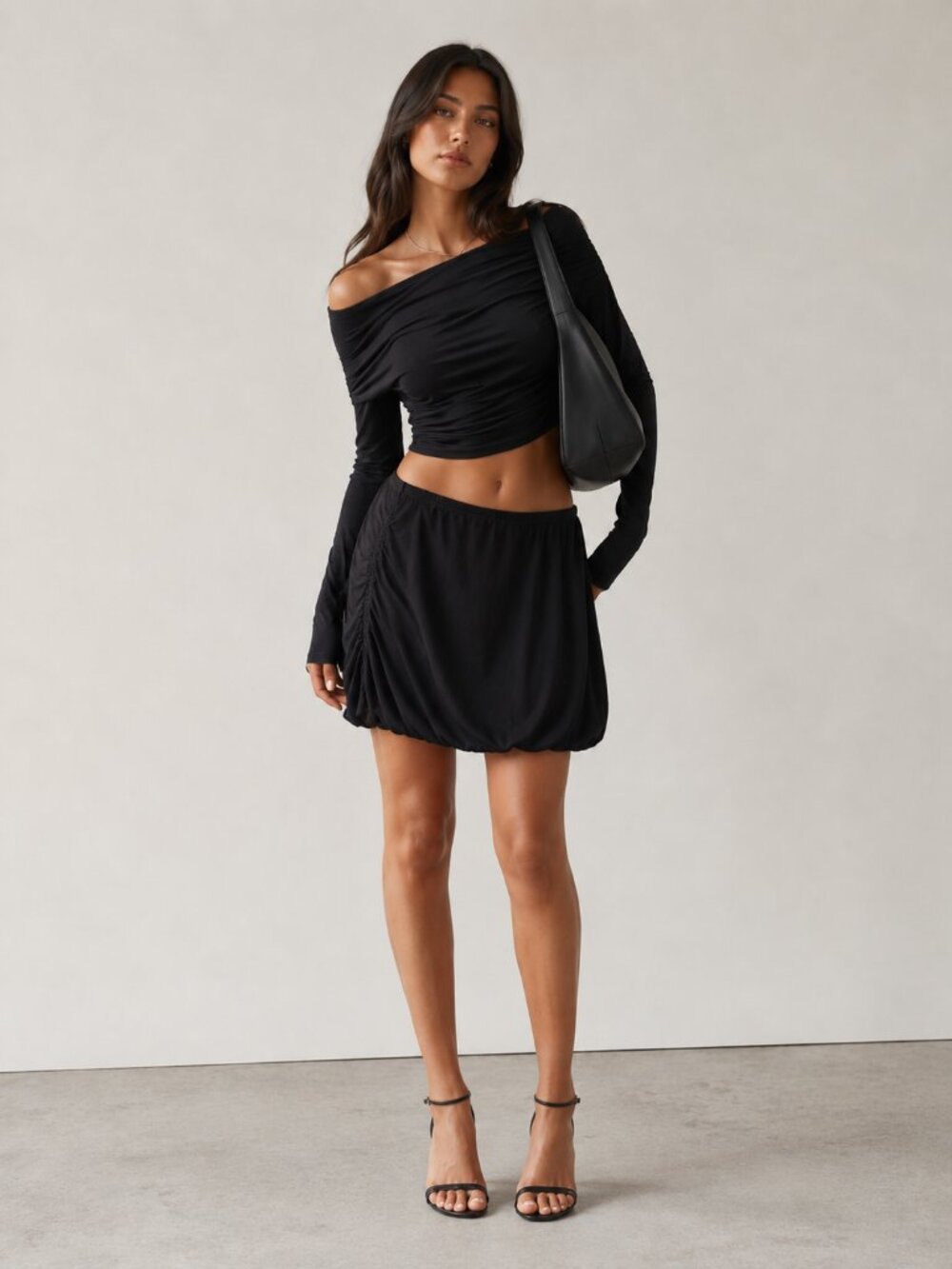NWT GAP Bubble Hem Skirt Side Ruched Knit Solid Black Size X-Large